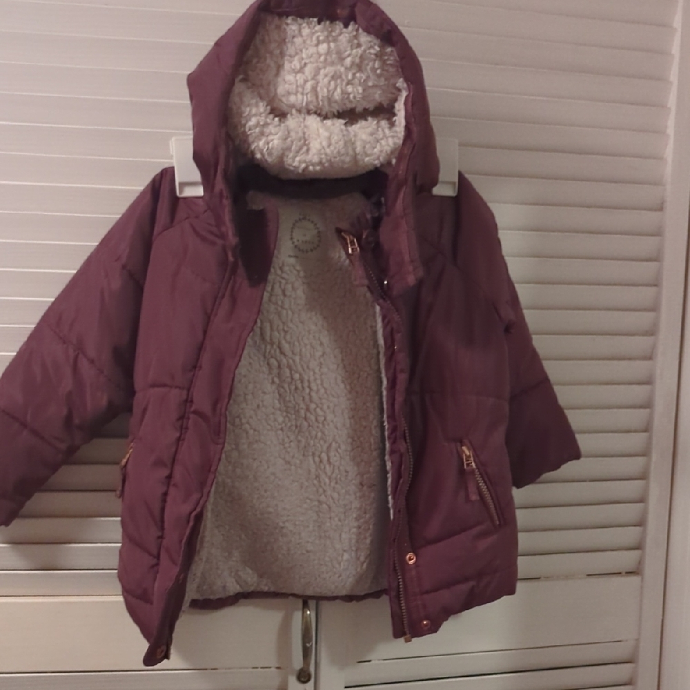 Next Direct Maroon Puffer Jacket with Fleece Lining